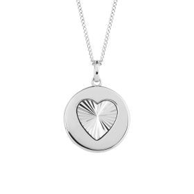 Diamond Cut Heart Detail Disc Pendant in 9ct Gold