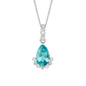 Teardrop Apatite Pendant with Diamond in 9ct Gold