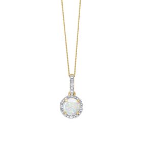 Round Diamond Surround Opal Pendant in 9ct Gold