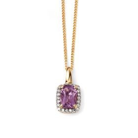 Cushion Cut Purple Amethyst Pendant with Diamond in 9ct Gold