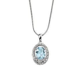 Oval Aquamarine Pendant with Diamond Swirl in 9ct Gold