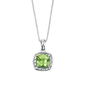 Cushion Cut Peridot Pendant with Diamond Surround in 9ct Gold