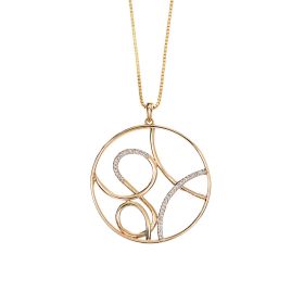 Large Circular Scroll Pendant with Diamond in 9ct Gold