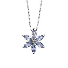 Tanzanite Flower Pendant with Diamond in 9ct Gold