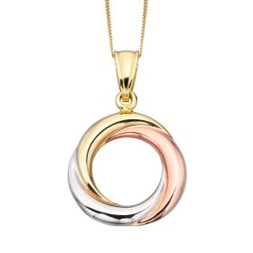 Tri-Metal Open Circle Pendant in 9ct Gold