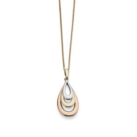 Tri-Metal Teardrop Pendant in 9ct Gold