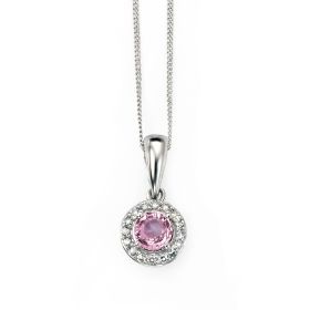 Pink Sapphire Pendant with Diamond Surround in 9ct Gold