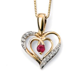 Open Heart Pendant with Ruby and Diamond in 9ct Gold