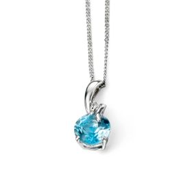 Blue Topaz Drop Pendant with Diamond Set Twisted Bale in 9ct Gold