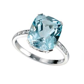 Sky Blue Topaz Statement Ring with Diamond Shoulder -52