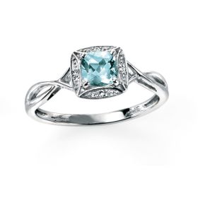 Aquamarine Shoulder Twist Ring with Diamond Surround-52