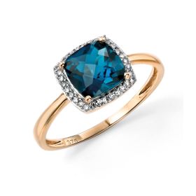 Checkerboard London Blue Topaz Ring with Diamond Surround-52