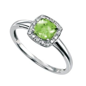 Cushion Cut Peridot Ring with Diamond Surround-52