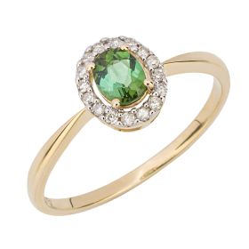 Green Tourmaline with Diamond Surround Ring-52