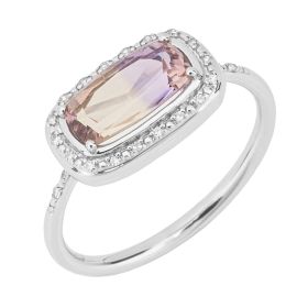 Elongated Bi-Colour Ametrine and Diamond Ring in White Gold-52