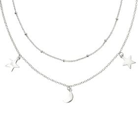 Star and Moon Double Row Necklace