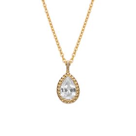 Teardrop Necklace with Yellow Gold Plating and CZ