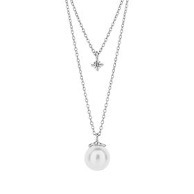 Diamonfire Double Chain Necklace with Shell Pearl and Zirconia 