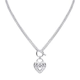 Large Filigree Heart Double Chain T-Bar Necklace