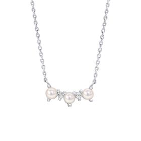 Curved Freshwater Pearl and Cubic Zirconia Bar Necklace