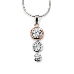 Cubic Zirconia Triple Drop Pendant with Rose Gold Plating