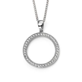 Rhodium Plated Open Circle Pendant with Cubic Zirconia