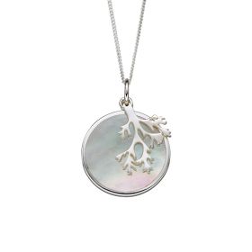 Silver Coral Charm and Mother of Pearl Disc Necklace