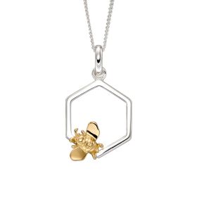 Yellow Gold Plated Bee and Single Honeycomb Pendant