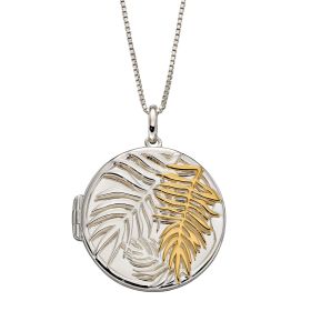 Round Cut Out Palm Leaf Locket with Yellow Gold Plated Detail