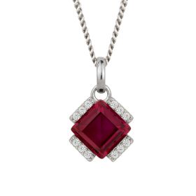 Square Ruby Red Crystal and CZ Necklace