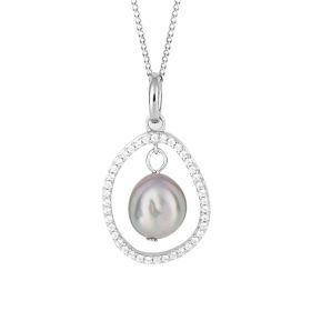 Fiorelli Floating Freshwater Pearl Pendant with Pave Cubic Zirconia