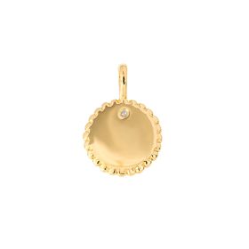 Round Stippled Edge Tag Pendant in Yellow Gold Plated Recycled Silver with Diamond