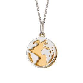 World Pendant with Yellow Gold Plated Disc