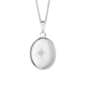 Oval Locket Pendant with Starburst Cubic Zirconia