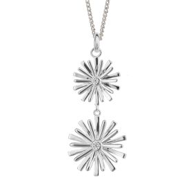 Stylised Double Flower Drop Pendant with Cubic Zirconia