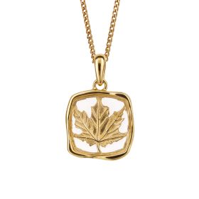 Organic Square Pendant with Enclosed Leaf and Yellow Gold Plating