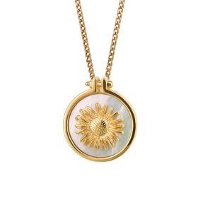 Round Sunflower Pendant with Mother of Pearl Inlay