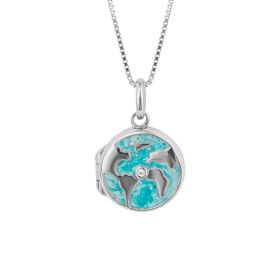 Pearlised Enamel Earth Locket Pendant with Diamond