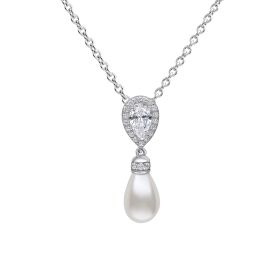 Diamonfire Teardrop Zirconia Pendant with Shell Pearl Drop