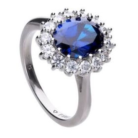 Diamonfire Blue Oval Ring with Surround