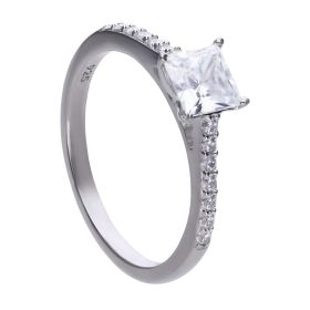 Diamonfire Princess Cut Ring with Diamonfire Zirconia and Pave Shoulders 
