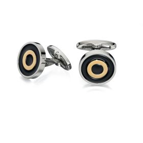 Fred Bennett Round Gold and Black Enamel Cufflinks