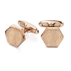 Fred Bennett Etched Rose Plated Hexagonal Cufflinks